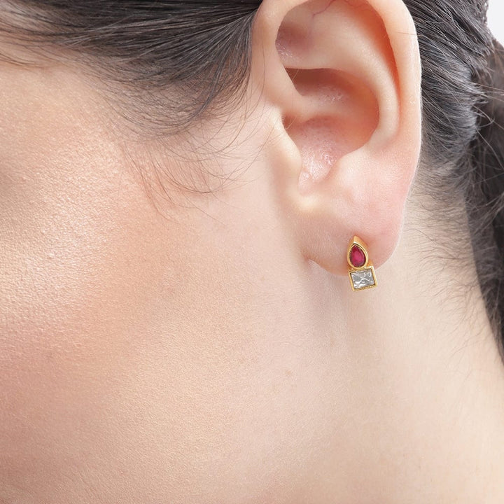 92.5 Silver Cubic red Drop Stud Earrings