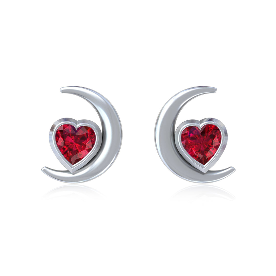 Ruby Crescent Stud Earrings – 925 Silver