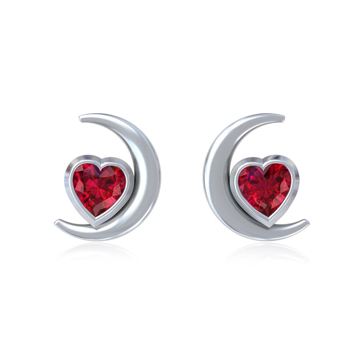 Ruby Crescent Stud Earrings – 925 Silver