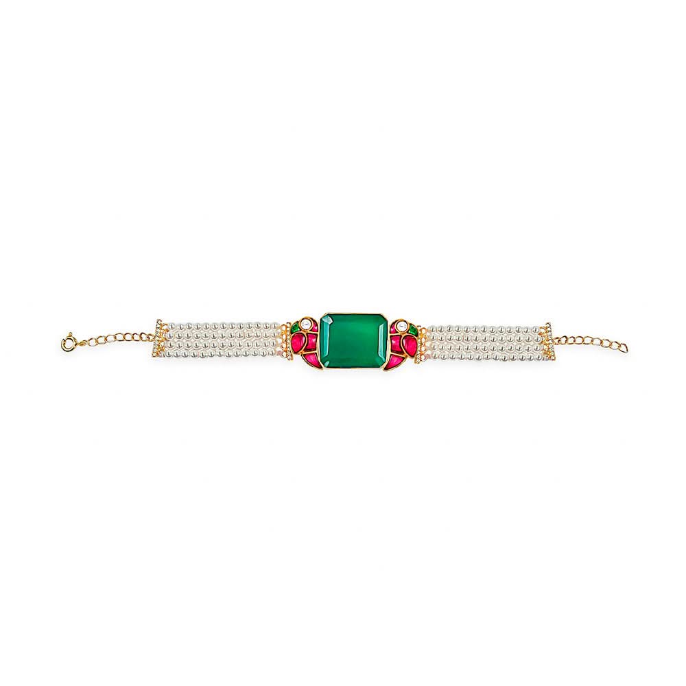 Mithu Emerald Charm Silver 24k Gold Plated Bracelet