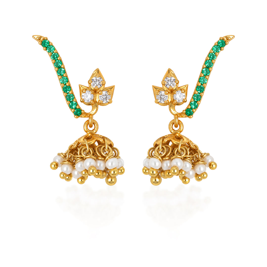 Silver 925 Panna Floral Jhumka Earrings