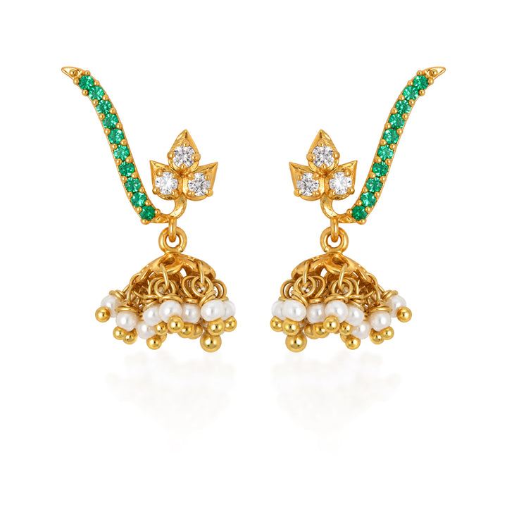 Silver 925 Panna Floral Jhumka Earrings