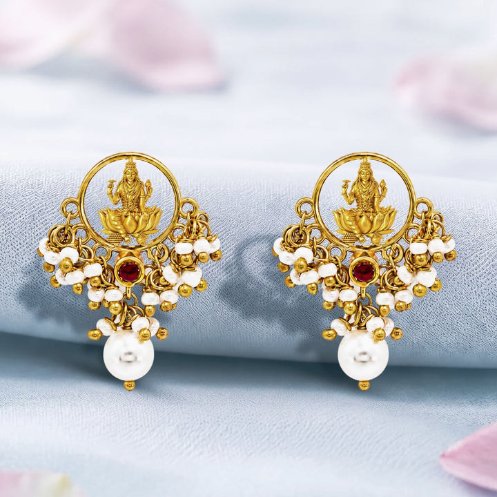 Unniyarcha 925 Silver Gold-Plated Lakshmi Heirloom Earrings