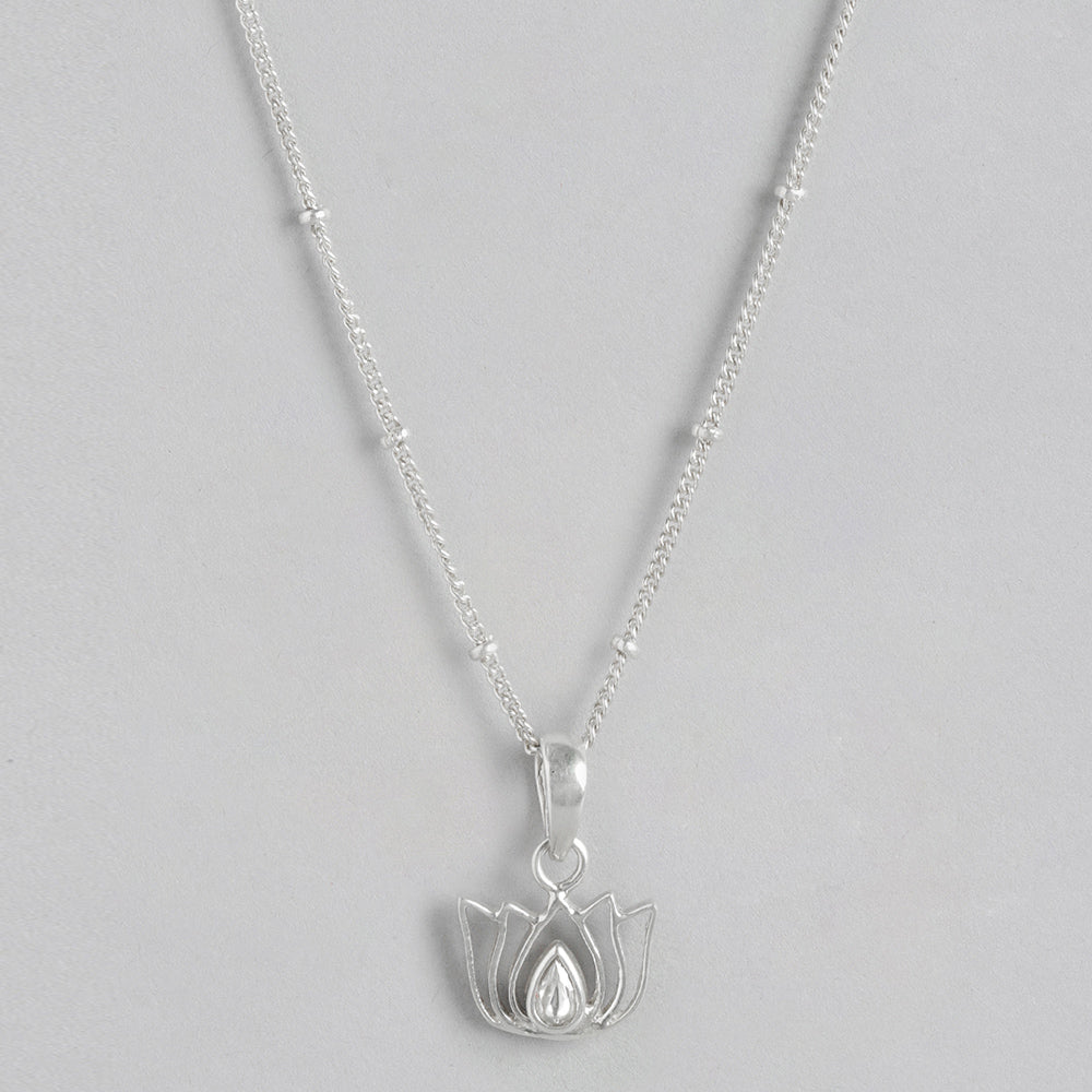 92.5 Silver White Kundan Sacred Lotus Necklace