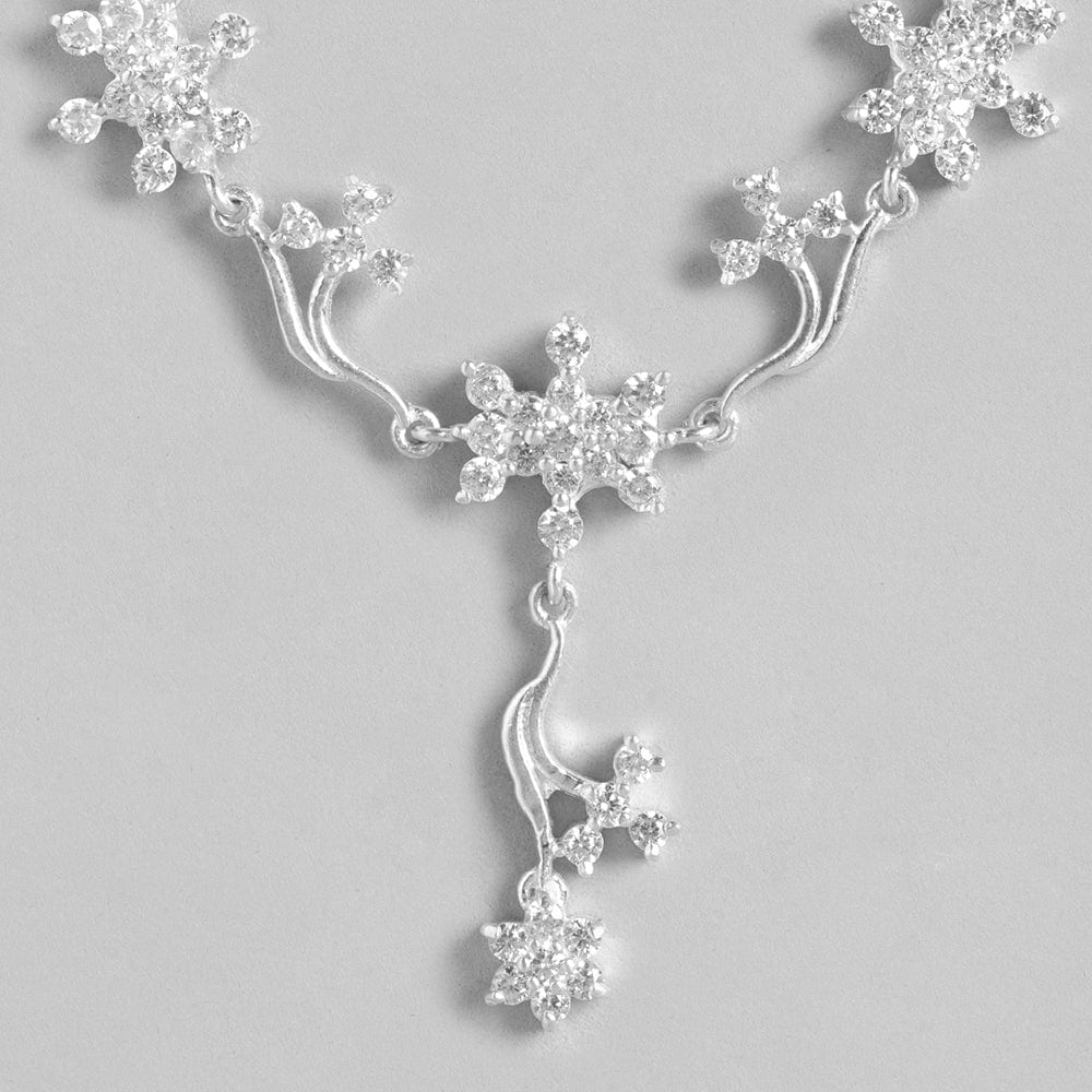 Silver White Flower Necklace