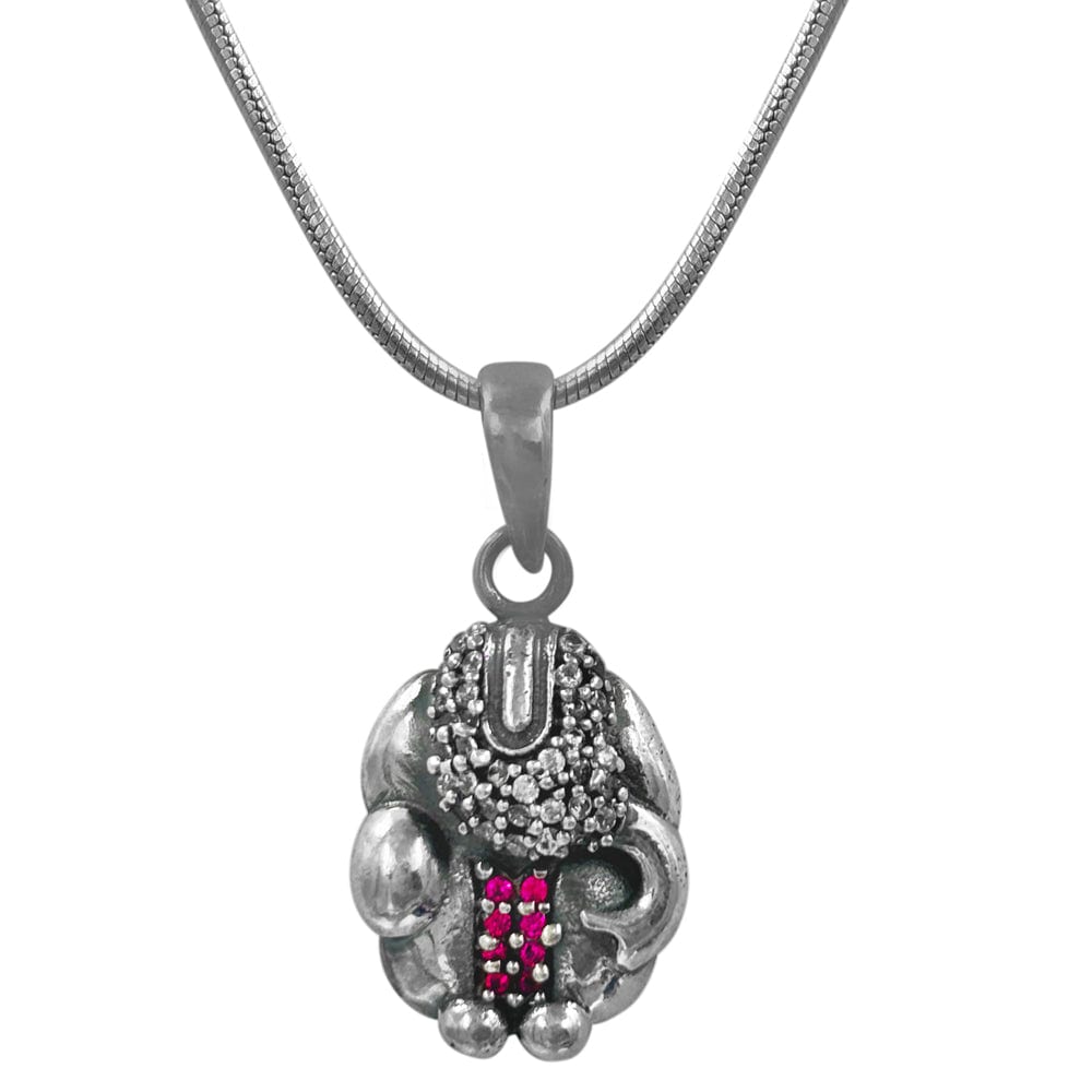 Silver Ganesha Zircon Pendant and Chain