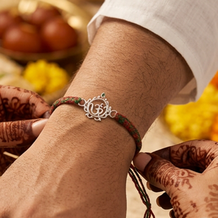 Unniyarcha 925 Pure Silver Om and Sudarshan Chakra bracelet