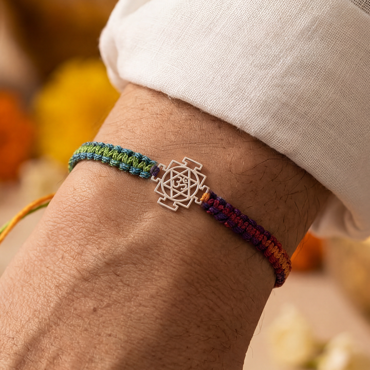 Trinity Shakti – 925 Silver Om Swastik Chakra Bracelet