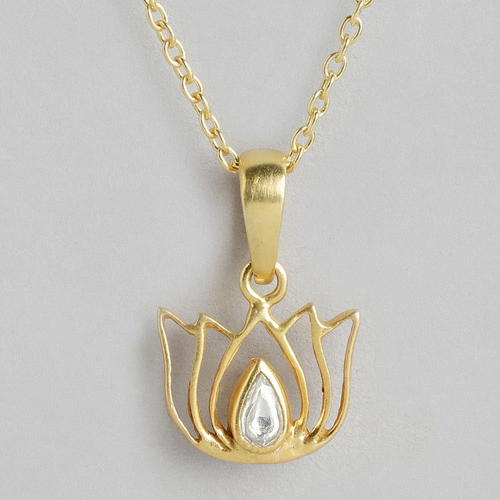 92.5 Silver White Kundan Sacred Lotus Necklace