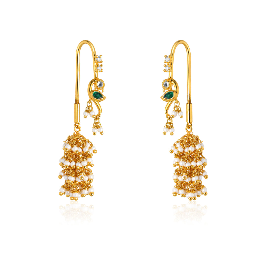 Silver Parrot Pearl Sui Dhaga Earring