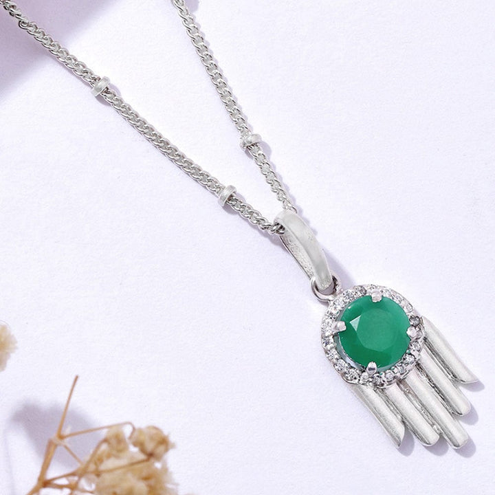 92.5 Silver Green Hamsa Necklace