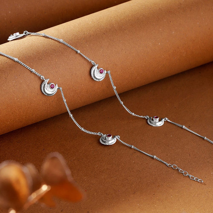 Pink stone Silver Anklet