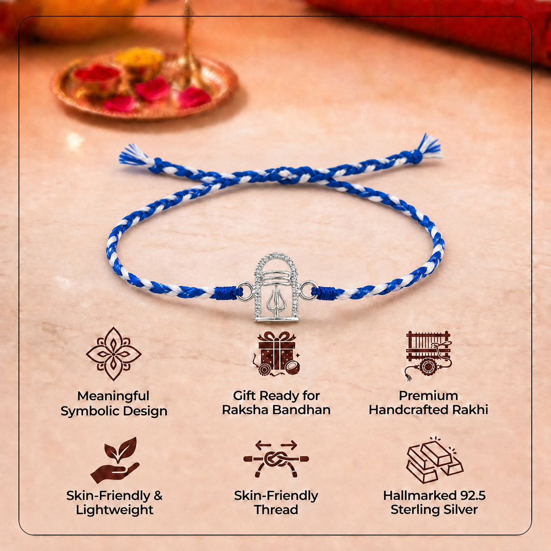 Pure 92.5 Silver Trishul Rakhi with Chandan Tilak Set