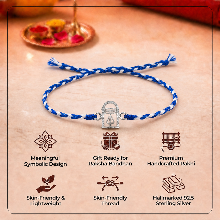 Pure 92.5 Silver Trishul Rakhi with Chandan Tilak Set