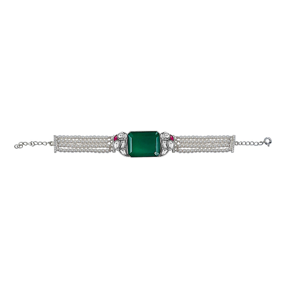 Mithu Emerald Charm Silver Bracelet
