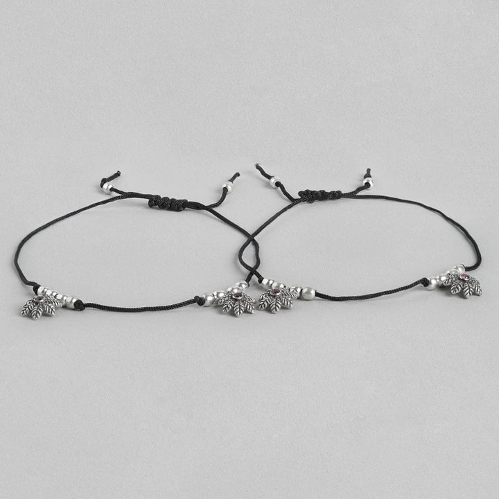 Silver Black thread flower Anklet