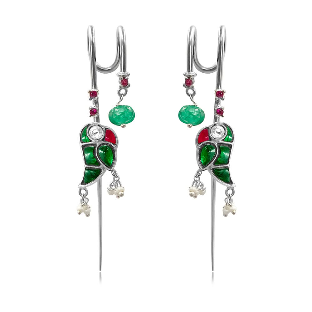 Mithu Emerald Drop Needle Earcuff Earrings