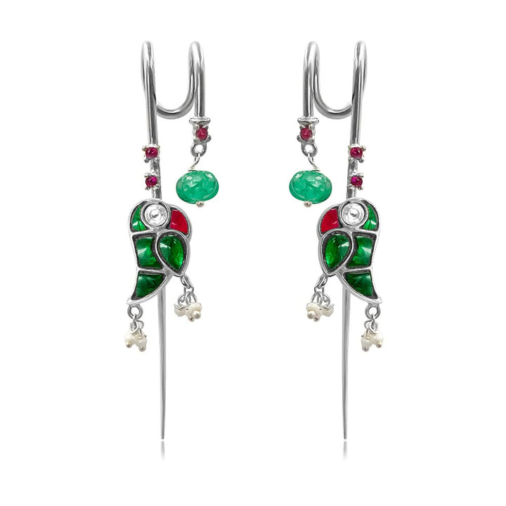 Mithu Emerald Drop Needle Earcuff Earrings