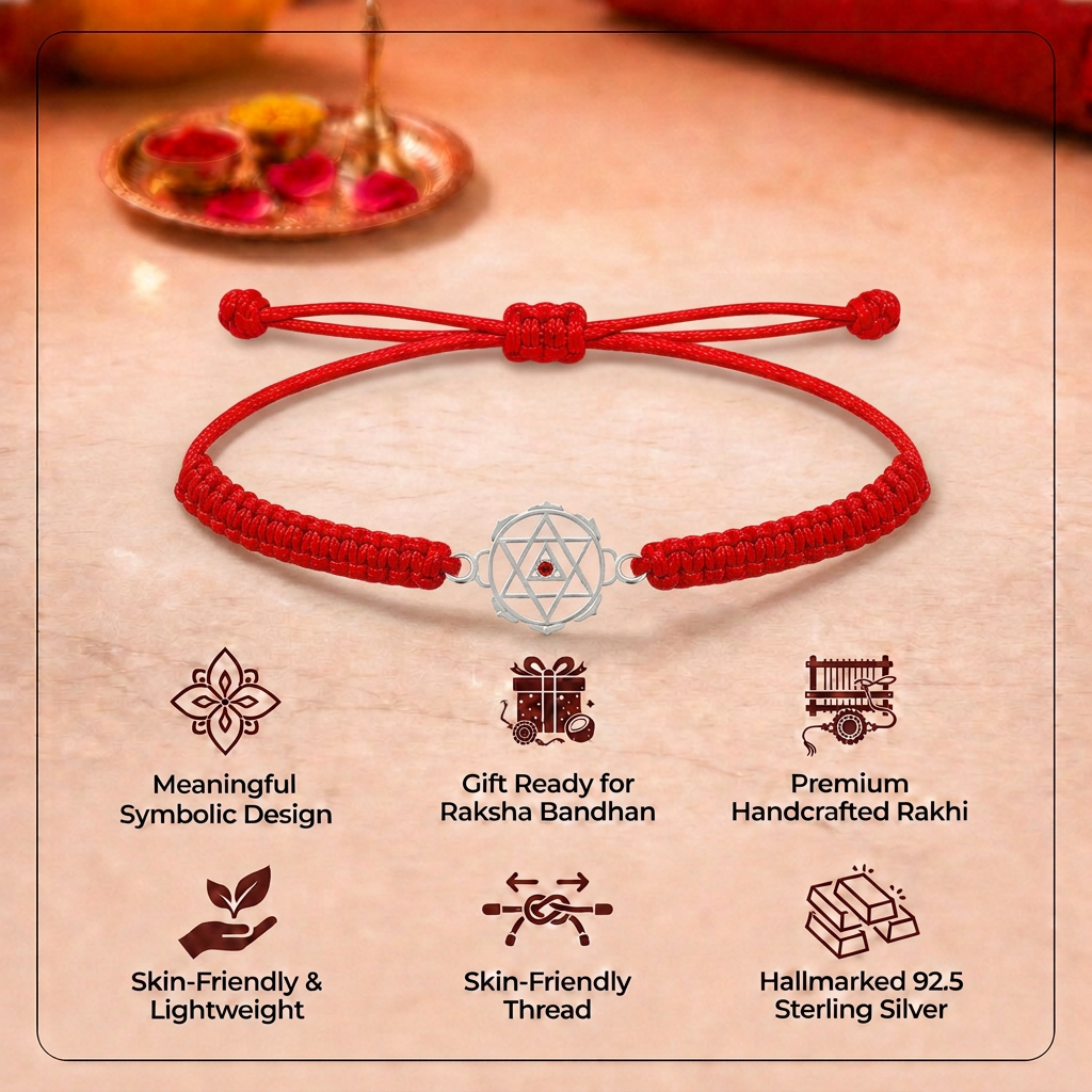 Unniyarcha 925 Pure Silver Shiv yantra Rakhi with Chandan Tilak set