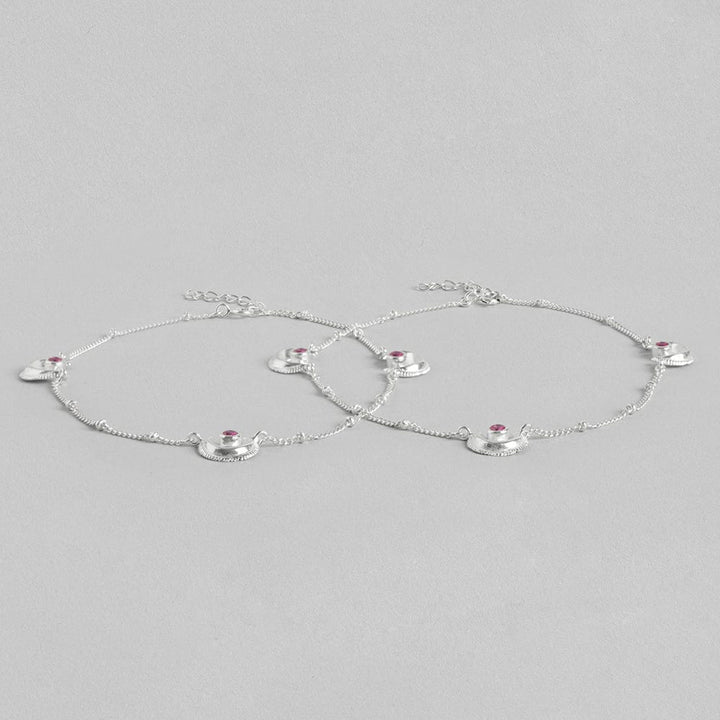 Pink stone Silver Anklet