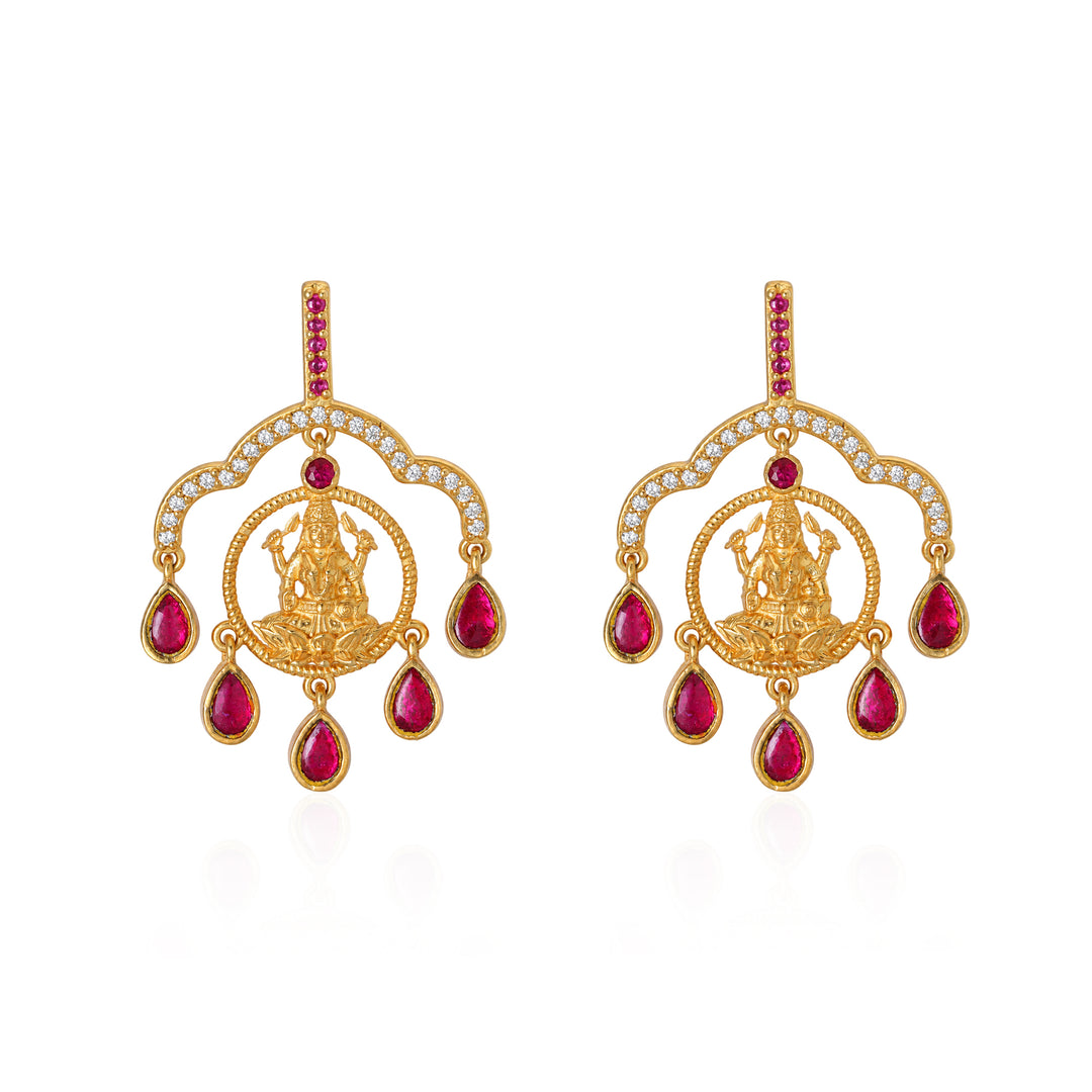 Silver 925 Dhan Lakshmi Ruby Drop Chandbali Earrings