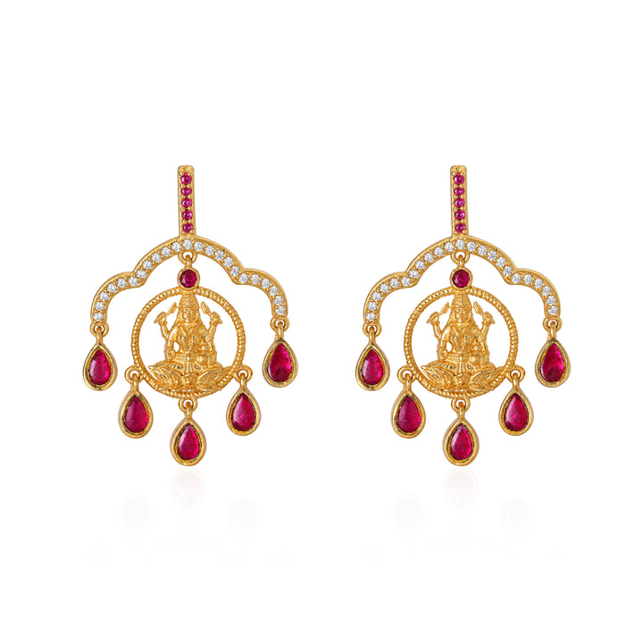 Silver 925 Dhan Lakshmi Ruby Drop Chandbali Earrings