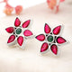 92.5 Silver Red Kundan Flower earring