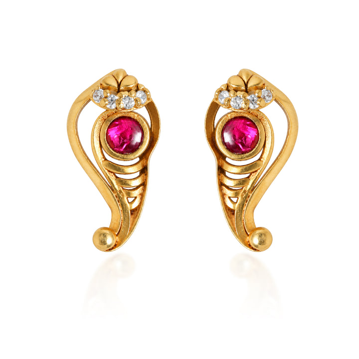 Silver Shankh Ruby Stud Earrings