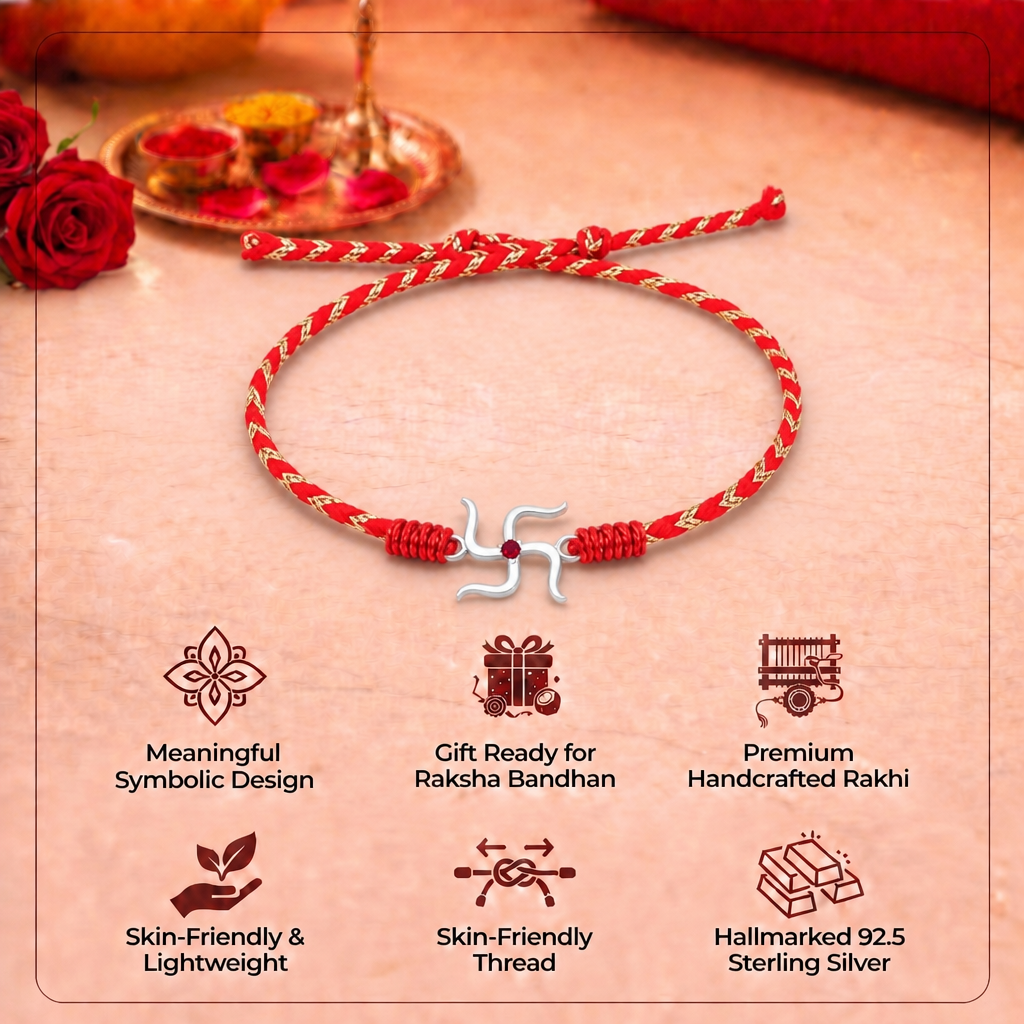 Pure 92.5 Swastik Silver Rakhi with Chandan Tilak Set