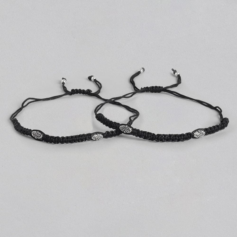 Thread Silver Anklet With Tribal Motif