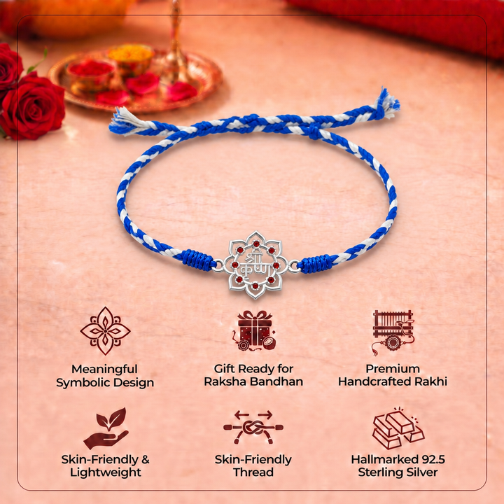 Unniyarcha 925 Pure Silver Shree Krishna Rakhi with Chandan Tilak set