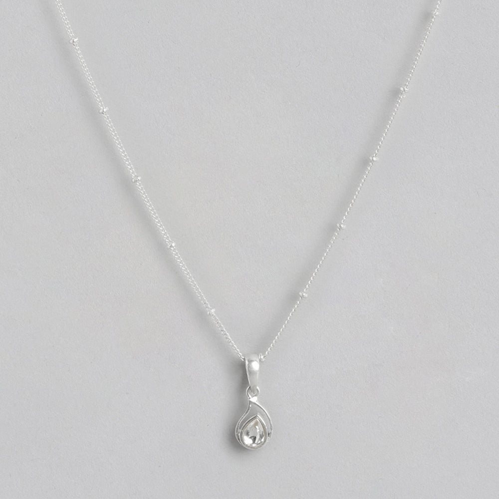 92.5 Silver White Kundan Drop Necklace