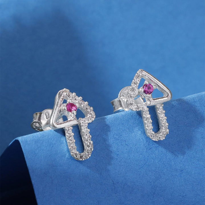 Pink stone Zircon Silver Studs