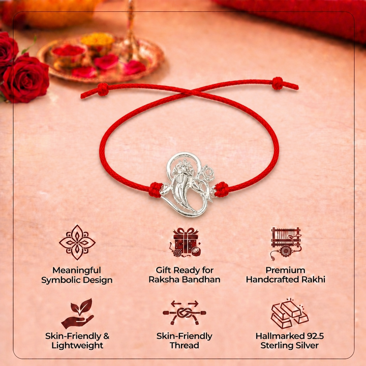 Pure 92.5 Silver Ganesha Om Rakhi with Chandan Tilak Set