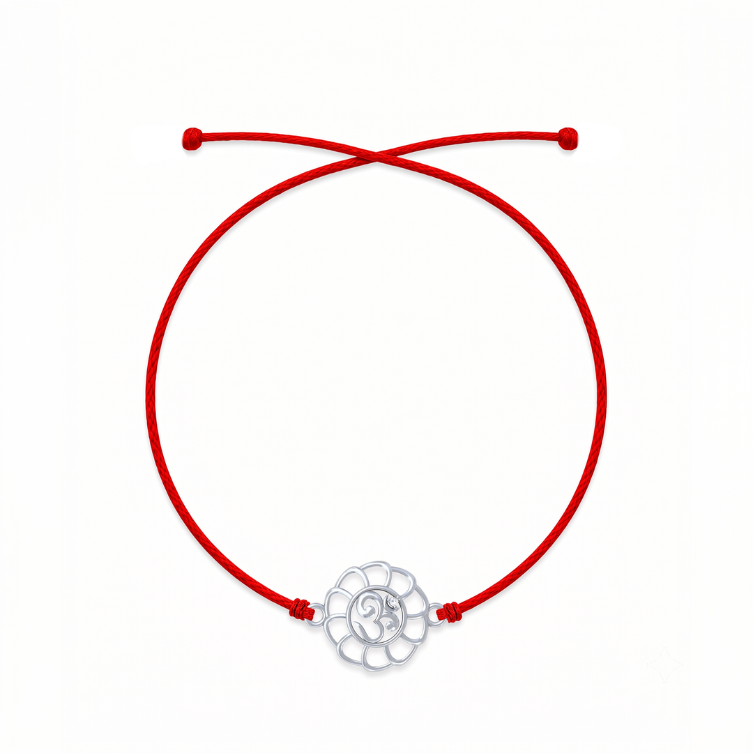 Pure 92.5 Floral Om Silver Rakhi with Chandan Tilak Set