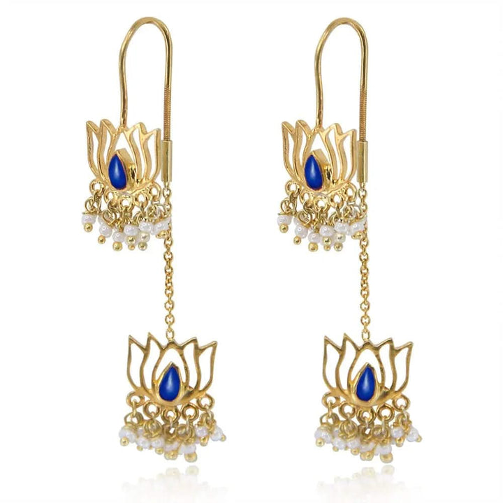 925 Sterling Silver Lotus Sui Dhaga Earring