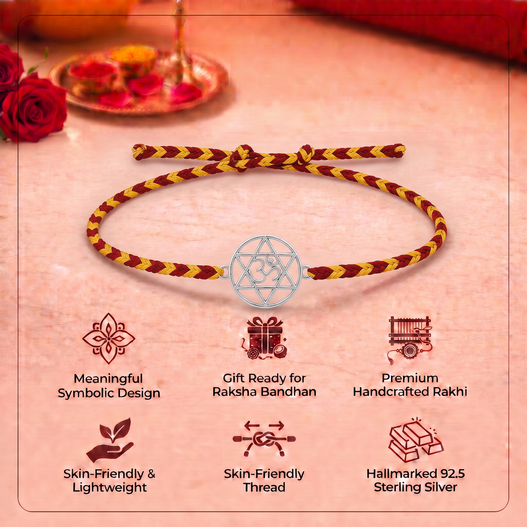 Unniyarcha 925 Pure Silver Om Rakhi with Chandan Tilak set