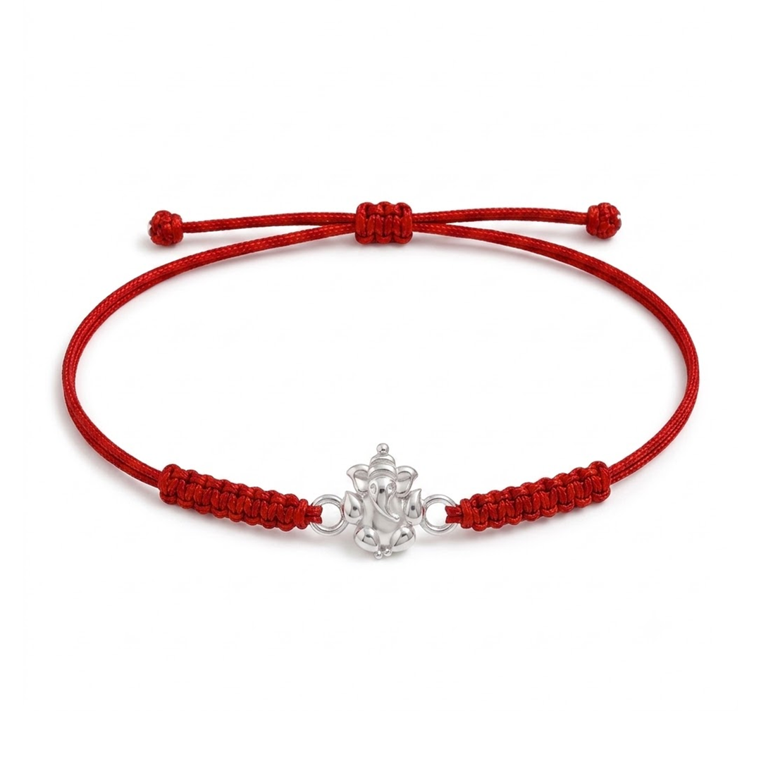 Unniyarcha 925 Sterling Silver Auspicious Ganesha Blessings Rakhi with Chandan Tilak set