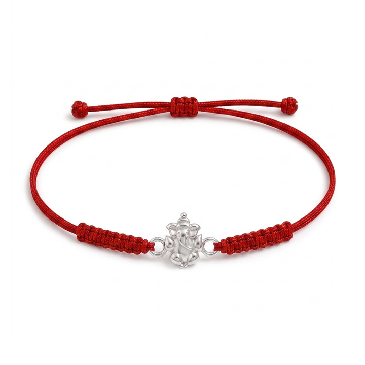 Unniyarcha 925 Sterling Silver Auspicious Ganesha Blessings Rakhi with Chandan Tilak set