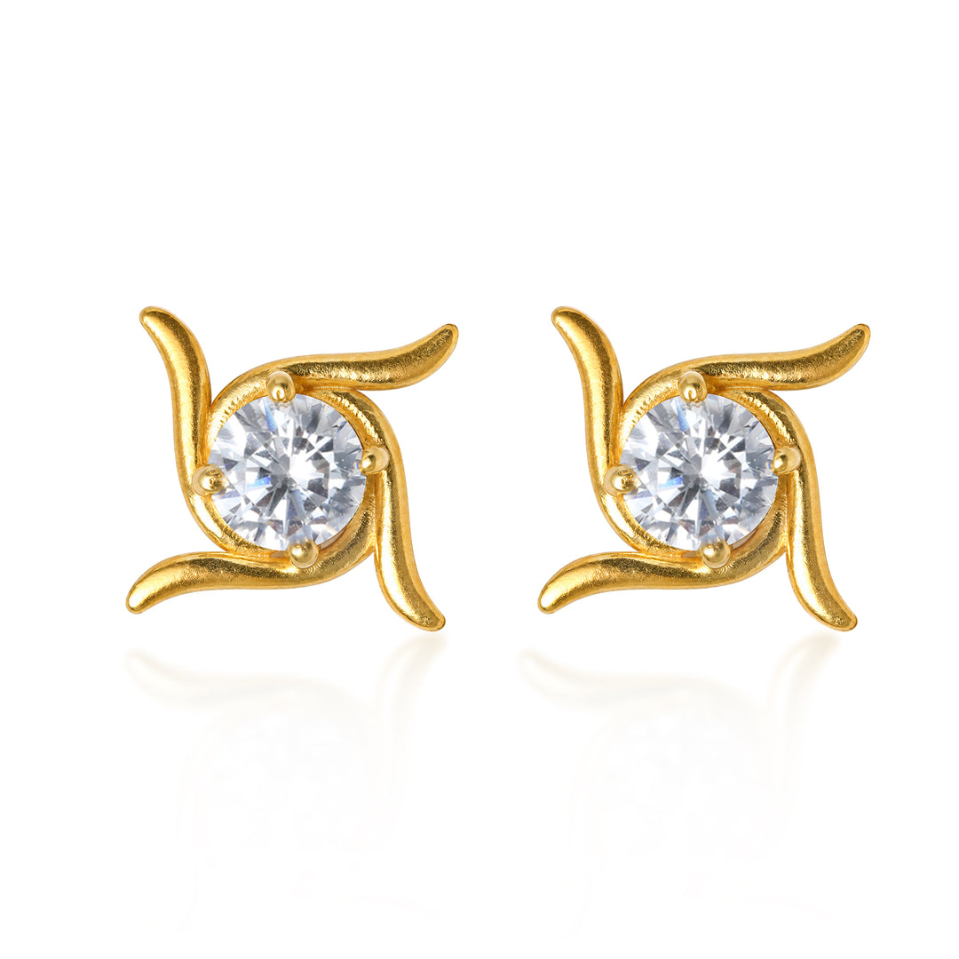Silver 925 Swastik Solitaire Stud Earrings