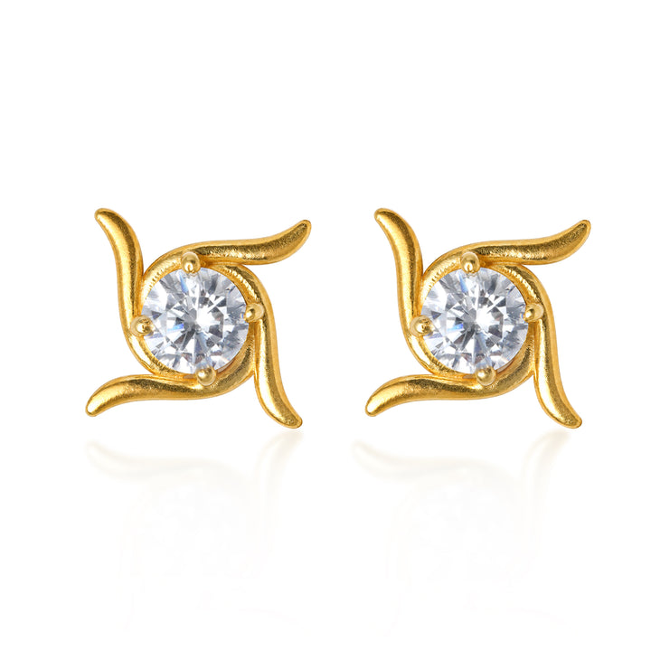Silver 925 Swastik Solitaire Stud Earrings