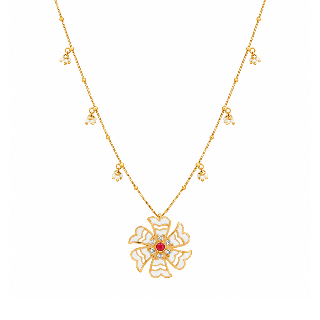 925 Silver White Enamel Shiuli Flower Necklace