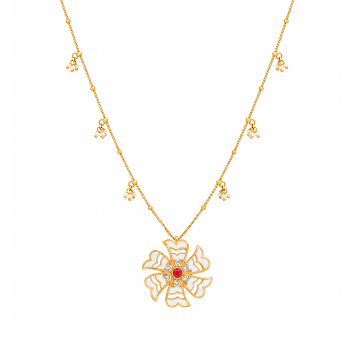 925 Silver White Enamel Shiuli Flower Necklace