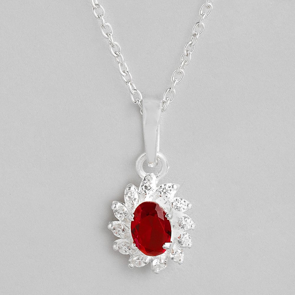 Silver Sparkling Red Zircon Necklace