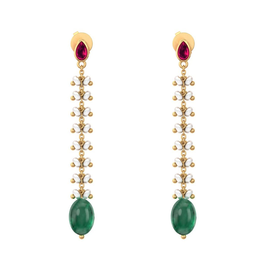925 Pure Silver Gold-Plated Heirloom Sleek Pearl & Green Drop Earrings