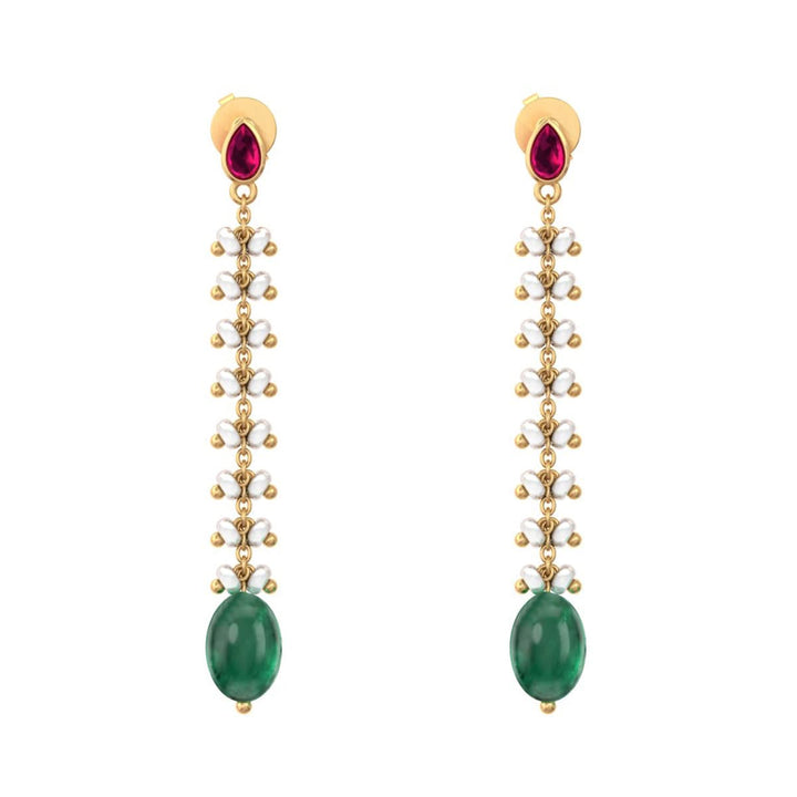 925 Pure Silver Gold-Plated Heirloom Sleek Pearl & Green Drop Earrings