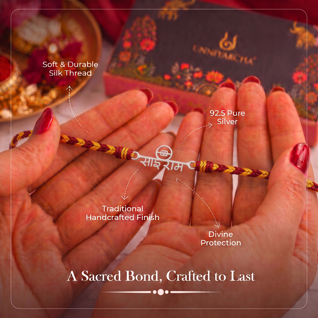 Unniyarcha 925 Pure Silver Sai Ram Rakhi with Chandan Tilak set