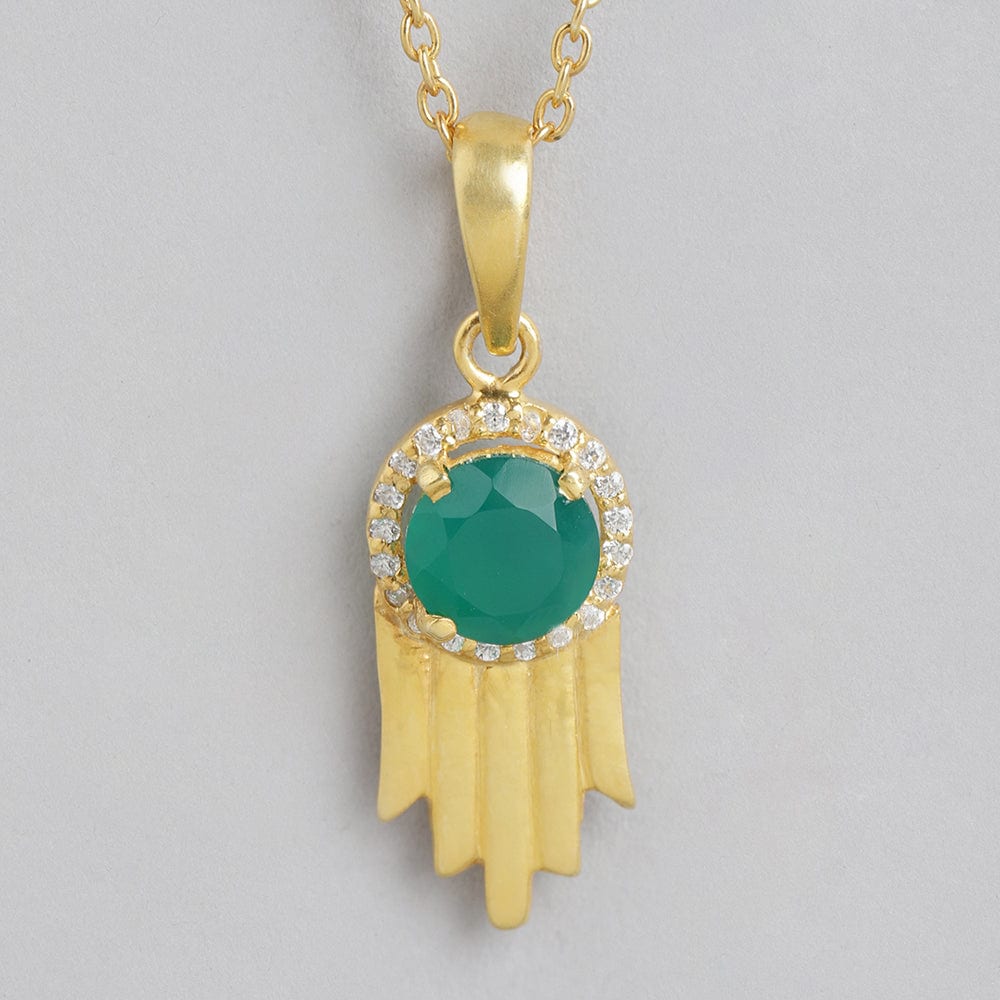 92.5 Silver Green Hamsa Necklace