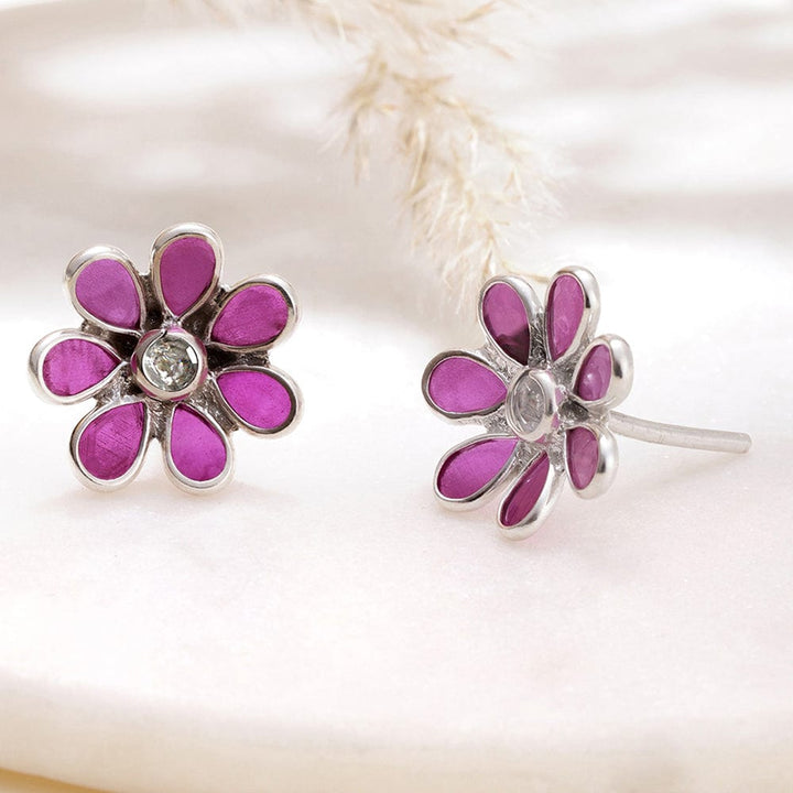 92.5 Silver Red Hydro Flower Stud Earrings