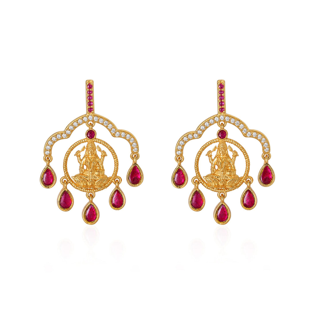 Silver 925 Dhan Lakshmi Ruby Drop Chandbali Earrings